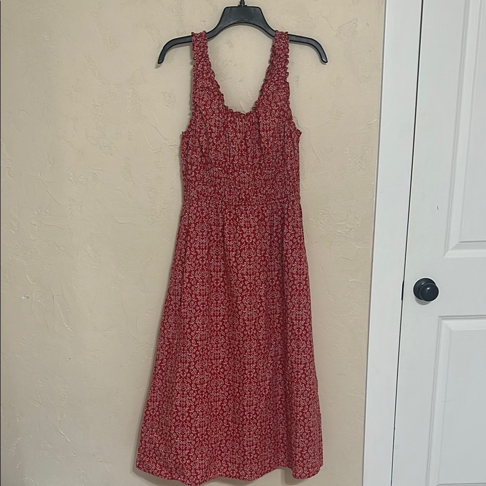 Universal Thread Red Floral Midi Dress- cotton, ruched